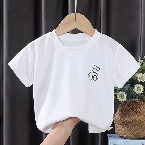 

Barn Gutt T skjorte T-skjorte Tegneserie Kortermet Crewneck Barn Topp utendørs Mote Daglig Sommer Hvit 2-8 år
