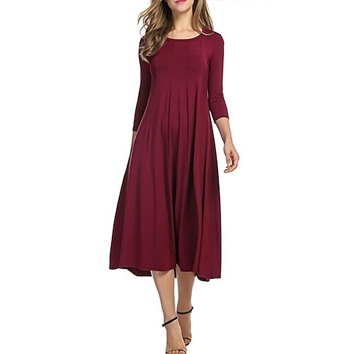 

Women's Casual Dress Midi Dress Olive Green Red Wine Dark Blue Red Gray Black 3/4 Length Sleeve Pure Color Ruched Winter Fall Boat Neck Casual 2023 S M L XL XXL XXXL