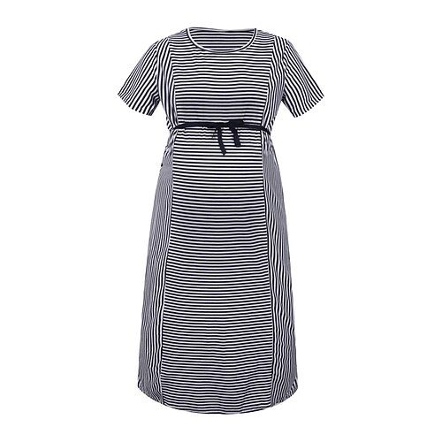 

Per donna Abito di maternità Abito casual Abito a T shirt Abito estivo Banda Vestito longuette Manica corta Lacci Stampa Girocollo Di tendenza Esterno Blu scuro Primavera Estate S M L XL