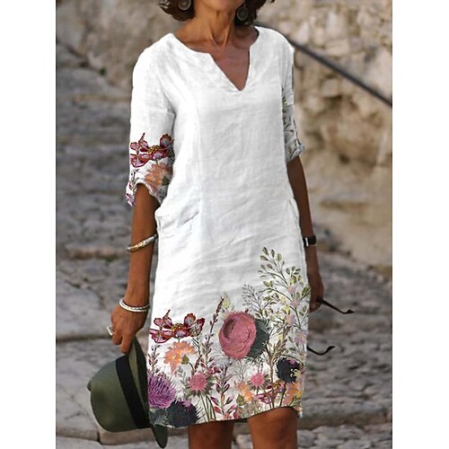 

Dame Uformell kjole Skiftkjole Print kjole Blomstret Trykt mønster V-hals Mini kjole Aktiv Mote utendørs Daglig Halvlange ermer Normal Hvit Blå Sommer Vår S M L XL XXL