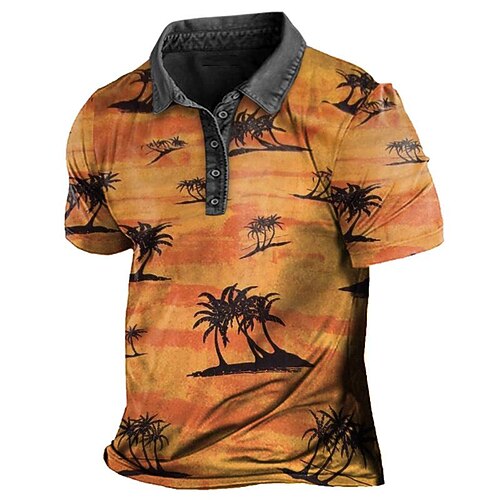 

Herre POLO T-skjorte Golf skjorte Kokosnøttre Grafiske trykk Aftæpning Gul utendørs Gate Kort Erme Knapp ned Trykt mønster Klær Sport Mote Gatemote Designer