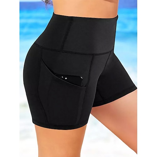 

Women's Swimwear Swim Shorts Normal Swimsuit Pocket Solid Color Black White Gray Bathing Suits Sports Beach Wear Summer