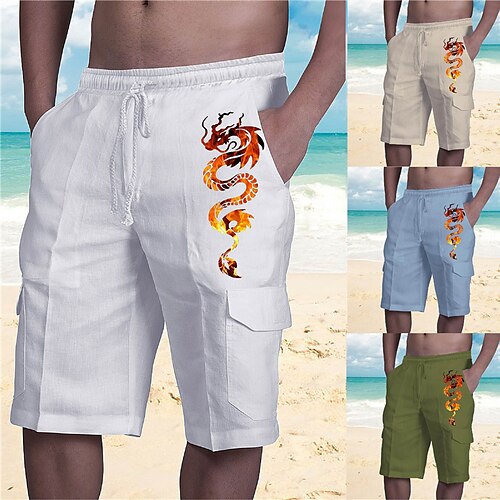 

Hombre Pantalón corto Pantalones cortos de verano Pantalones cortos holgados Correa Cintura elástica Múltiples bolsillos Graphic Dragón Transpirable Suave Corto Casual Diario Festivos Ropa de calle