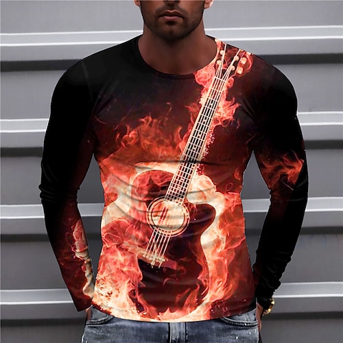 

Per uomo maglietta Magliette Pop art Fiamma Chitarra Girocollo Abbigliamento Stampa 3D Esterno Informale Manica lunga Stampa Vintage Di tendenza Originale