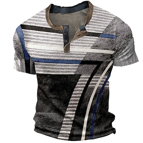 

Herre Vaffel Henley-skjorte T-skjorter Grafisk Fargeblokk Henley Klær 3D-utskrift utendørs Avslappet Kortermet Knapp Grunnleggende Mote Designer