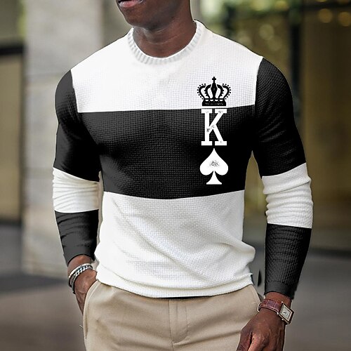 

Herre T-Shirts Vaffel T-shirt Grafisk Farveblok Poker Rund hals Tøj 3D-udskrivning udendørs Afslappet Langærmet Trykt mønster Basale Mode Designer