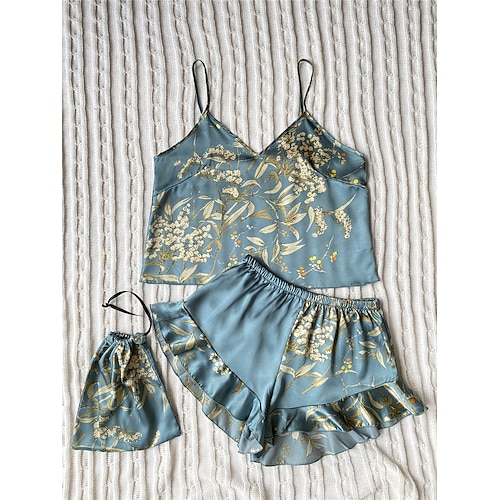 

Per donna Pigiami Top e pantalone del pigiama Completi Ciliegia Fiore decorativo Di tendenza Informale Morbido Interni Giornaliero Da letto Seta sintetica Traspirante cinghie Senza maniche Senza