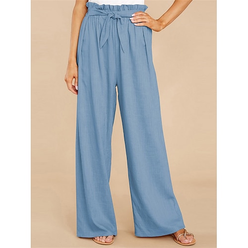 

Dame lounge Lounge Bukser Ren farge Fritid Komfort Myk Gate Daglig Feriereise Polyester Pustende Lang bukse Bukse Elastisk midje Høst Vår Svart Vin