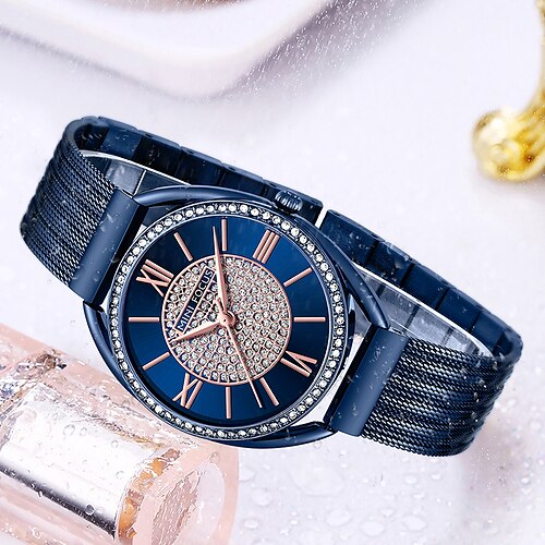 

MINI FOCUS Armbanduhr Quarzuhren für Damen Analog Quarz Stilvoll Glitzer Modisch Luxus Wasserfest Strass Großes Ziffernblatt Titanlegierung Edelstahl Romantische Serie Mode