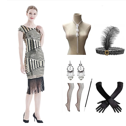 

Gatsby le magnifique Gatsby le magnifique Robe à clapet Femme Paillettes Franges Costume Vintage Cosplay Fête scolaire Soirée Evénement Midi Robe Mascarade