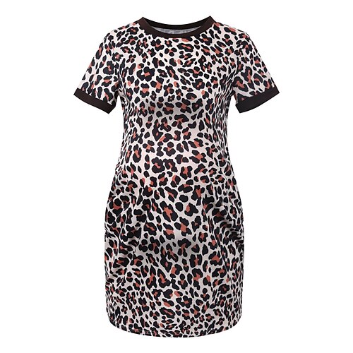 

gravide genser kjole fritidsgenser kjole sommer genser kjole leopard mini genser kjole kortermet print rund hals mote utendørs brun vår sommer s m l xl xxl