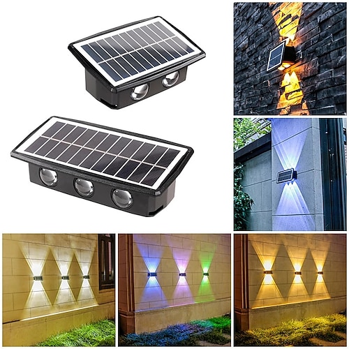 

Luzes solares de parede ao ar livre à prova d'água para cima e para baixo para varanda de parede de jardim 4/6/8 led varanda quintal iluminação de decoração de rua