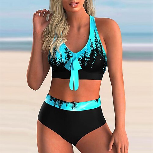 

Damen Badeanzug Bikinis Normal Bademode 2 teilig Print Graphic Blau Badeanzüge Sport Strandbekleidung Sommer