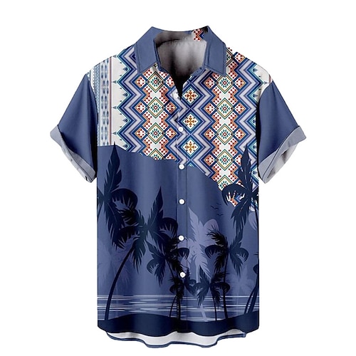 

Men's Shirt Summer Hawaiian Shirt Coconut Tree Tribal Graphic Prints Vintage Turndown Purple Street Casual Short Sleeves Button-Down Print Clothing Apparel Sports Fashion Streetwear Designer