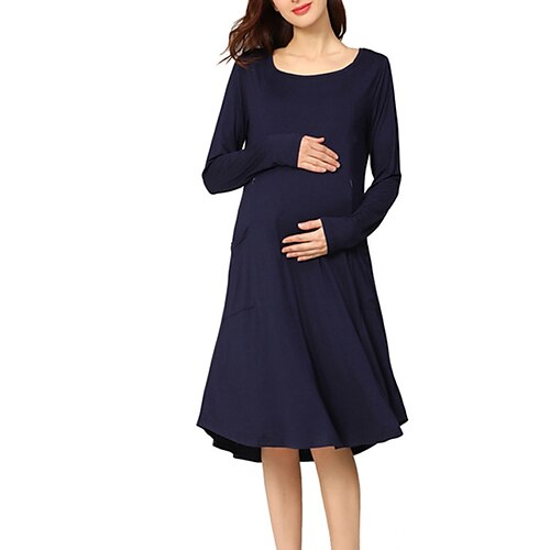 

baby shower da donna vestito premaman vestito casual vestito t-shirt vestito a trapezio vestito midi tinta unita manica lunga tasca con cerniera girocollo basic vino rosso blu scuro grigio scuro