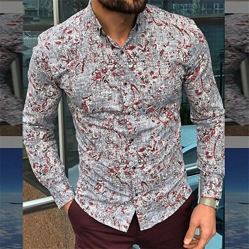 

Homens Camisa Social Floral Estampas Abstratas Aberto para a Lateral Cinzento Ao ar livre Rua Manga Longa Botão para baixo Imprimir Roupa Esportes Moda Roupa de rua Designer