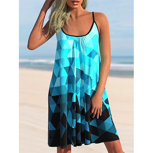 

Damen Strandkleid Strandkleidung Minikleid Bedruckt Modisch Modern Geometrisch Spaghetti-Träger Ärmellos Lockere Passform Outdoor Täglich Schwarz und Weiß Schwarz 2023 Sommer Frühling S M L XL