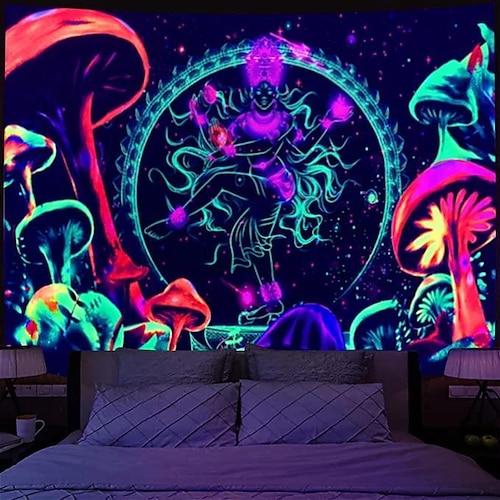 

Trippy Schwarzlicht-Wandteppich, UV-reaktiver psychedelischer Pilz, Mandala, Chakra, Schlafsaal, Wohnzimmer, Kunst, Dekoration, Wandbehang