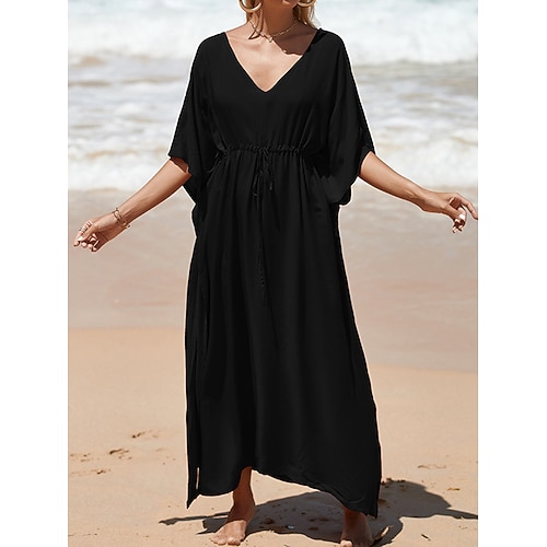 

Per donna Abito da spiaggia Abbigliamento da spiaggia Abito lungo Abito lungo Increspato Essenziale Informale Liscio A V Manica a 3/4 Morbido Esterno Giornaliero Rosso violaceo Nero 2023 Primavera