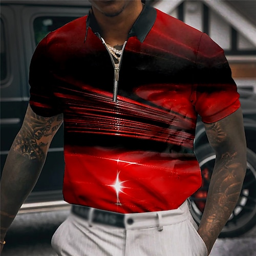 

Herre POLO T-skjorte Golf skjorte Zip Polo Gradert Grafiske trykk Aftæpning Rød Blå Grønn utendørs Gate Kort Erme Glidelås Trykt mønster Klær Mote Designer Fritid Pustende