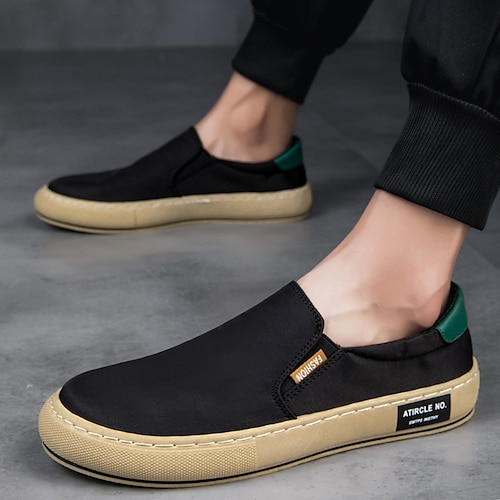 

Herre Tøfler & Slip-ons Komfort Sko skate sko Slip-on sneakers Afslappet Klassisk udendørs Daglig Gang Kanvas Åndbart Sort Hvid Grøn Efterår Forår