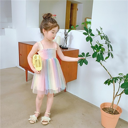 

Bambino Da ragazza Vestito Lustrini Abito casual Al ginocchio Vestito Esterno Con lustrini Senza spalline Senza maniche Attivo Vestito 3-7 anni Primavera Rosa