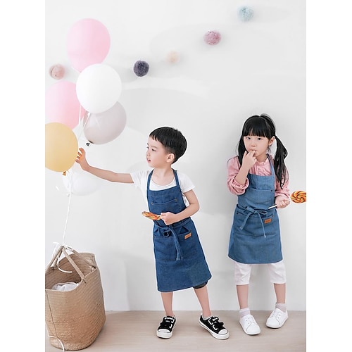 

foreign trade amazon wish denim parent-child children's apron pure cotton korean version of the overcoat export logoo