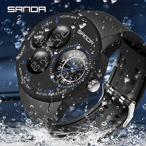 

sanda merke sport armbåndsur herre klokker dual display herre klokke for menn klokke utendørs vanntett armbåndsur