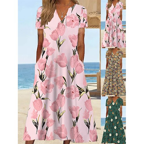 

Per donna Vestito casual Prendisole Abito estivo Floreale Tasche Stampa A V Vestito longuette Attivo Di tendenza Esterno Appuntamento Manica corta Standard Giallo Rosa Verde Primavera Estate S M L XL