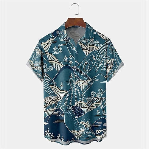 

Homme Chemise Chemise hawaïenne Imprimés Photos Montagne Col rabattu Bleu Extérieur Plein Air Manches courtes Bouton bas Imprimer Vêtement Tenue Tropique Mode Hawaïen Design