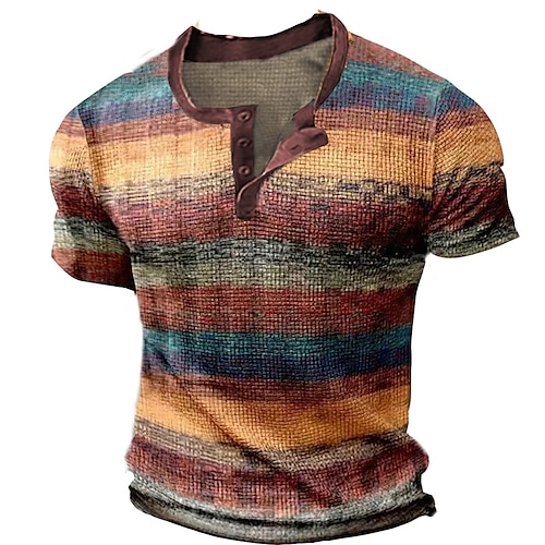 

Per uomo Camicia Henley Waffle Magliette Pop art Color Block Henley Abbigliamento Stampa 3D Esterno Informale Manica corta Pulsante Essenziale Di tendenza Originale