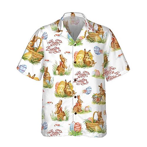 

Hombre Camisa camisa hawaiana Conejo Huevo Felices Pascuas Pascua de Resurrección Collar Cubano Blanco Casual Festivos Manga Corta Abotonar Estampado Ropa Deportes Moda Ropa de calle Design