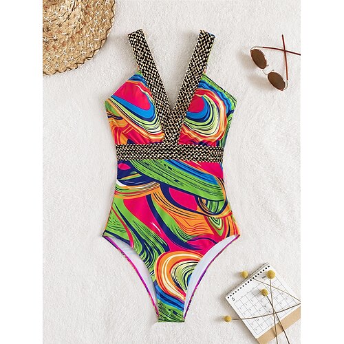 

Women's Swimwear One Piece Normal Swimsuit Printing Graphic Blue Green Bodysuit Bathing Suits Sports Summer