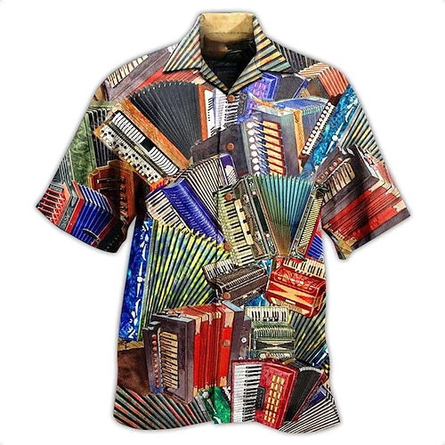 

Hombre Camisa camisa hawaiana Estampados Construcciones Cuello Vuelto Arco Iris Casual Festivos Manga Corta Abotonar Estampado Ropa Tropical Moda Ropa de calle Hawaiano