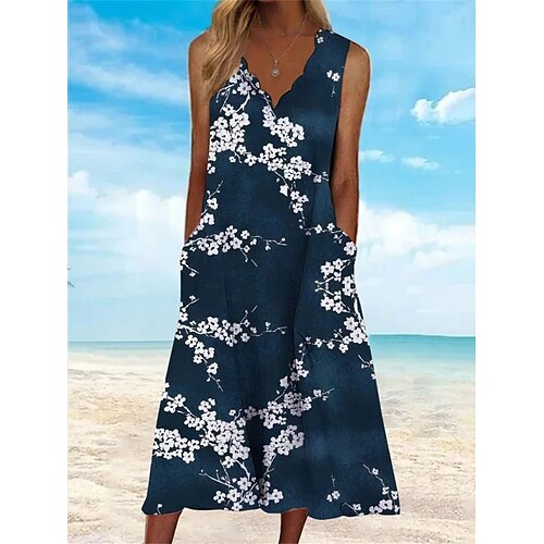 

Dame Afslappet påklædning Tank Top Kjole Sommerkjole Grafisk Blomstret Lomme Trykt mønster Skallet hals Midikjole Mode Etnisk udendørs Daglig Uden ærmer Regulær Blå Grøn Forår Sommer S M L XL XXL