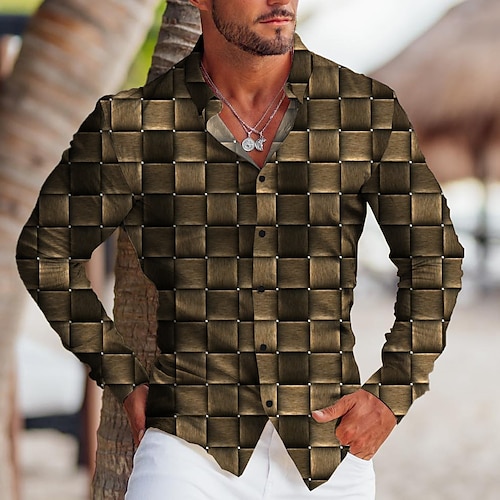 

Herren Hemd Plaid / Karomuster Grafik-Drucke Geometrie Umlegekragen Hellgelb Gelb Blau Grün Outdoor Strasse Langarm Button-Down Bedruckt Bekleidung Sport Modisch Strassenmode Designer