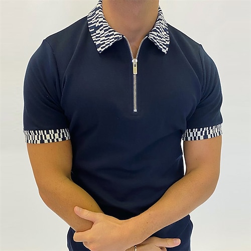 

Per uomo Polo con zip Esterno Informale Collo ripiegabile Chiusura lampo quarto Manica corta Di tendenza Streetwear Collage Chiusura lampo quarto Estate Standard Nero Bianco Blu scuro Polo con zip
