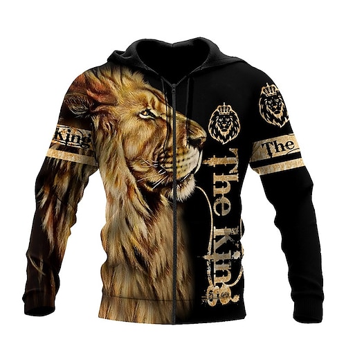 

Homme Sweat à capuche zippé Veste Jaune / Noir Noir et jaune Jaune Noir Noir Blanc Marron 4 Capuche Lion Imprimés Photos Zippé Imprimer Sport Loisir du quotidien Des sports 3D effet Vêtement de