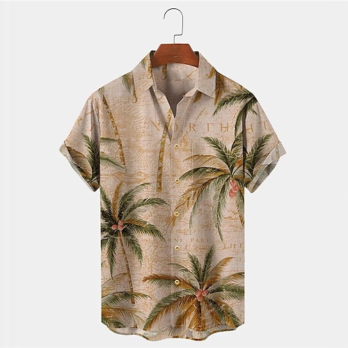 

Herren Hemd Hawaiihemd Sommerhemd Kokosnussbaum Grafik-Drucke Umlegekragen Khaki Outdoor Strasse Kurze Ärmel Button-Down Bedruckt Bekleidung Tropisch Modisch Hawaiianisch Designer