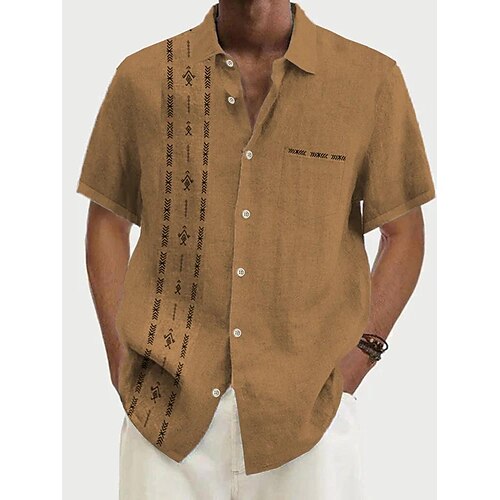 

Homens Camisa Social Estampas Abstratas Totem Aberto para a Lateral Marron Rua Casual Manga Curta Botão para baixo Imprimir Roupa Esportes Moda Roupa de rua Designer