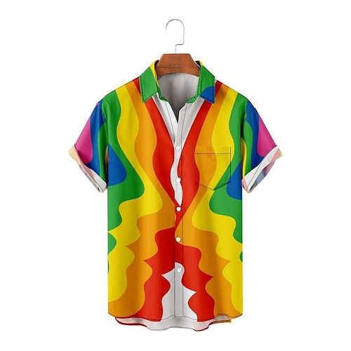 

Herren Hemd Hawaiihemd Sommerhemd Farbverlauf Grafik-Drucke Stolz Umlegekragen Regenbogen Outdoor Strasse Kurze Ärmel Button-Down Bedruckt Bekleidung Tropisch Modisch Hawaiianisch Designer