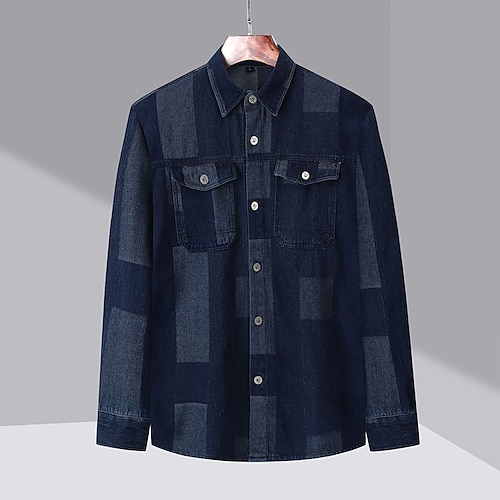 

Herre Skjorte Button Up skjorte Denim Skjorte Casual skjorte Sort Blå Langærmet Farveblok Aftæpning Daglig Ferierejse Lomme Tøj Denimstof Mode Afslappet Bekvem