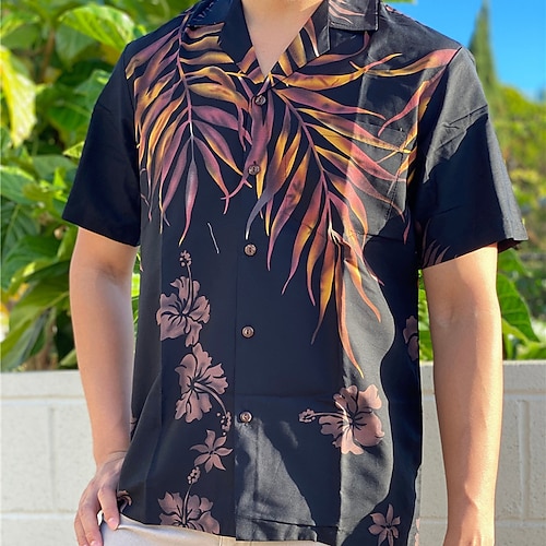 

Men's Shirt Summer Hawaiian Shirt Floral Graphic Prints Turndown Black White Casual Holiday Short Sleeve Button-Down Print Clothing Apparel Tropical Fashion Hawaiian Soft