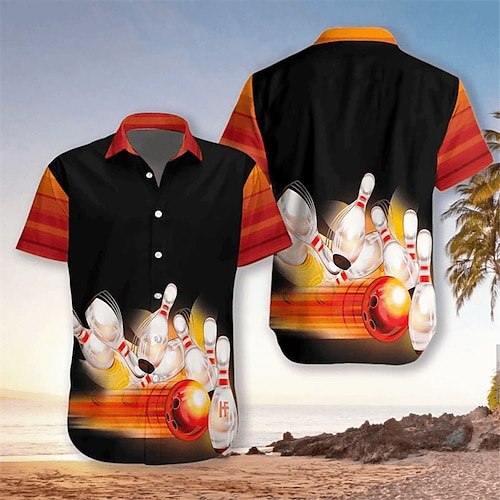 

Homme Chemise Chemise hawaïenne Imprimés Photos Boule de bowling Col rabattu Noir Plein Air Casual Manches courtes Bouton bas Imprimer Vêtement Tenue Tropique Mode Vêtement de rue Hawaïen