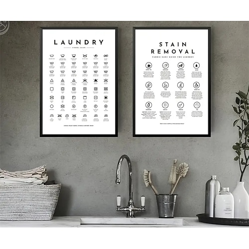 

1pc lavanderia dipinti di arte della parete lavanderia simbolo segno guida poster decontaminazione istruzioni stampe lavanderia decorazione della parete arte della parete tela bagno arredamento senza