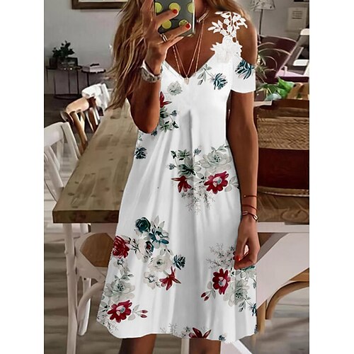 

Per donna Vestito casual Vestito a trapezio Abito sottoveste Floreale Pizzo Stampa Con bretelline Mini abito Attivo Di tendenza Esterno Giornaliero Senza maniche Standard Nero Bianco Grigio Primavera