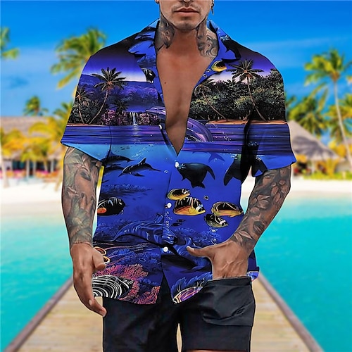 

Hombre Camisa camisa hawaiana Estampados vida marina Cuello Vuelto Azul Piscina Azul claro Casual Festivos Manga Corta Abotonar Estampado Ropa Tropical Moda Ropa de calle Hawaiano