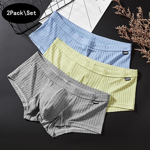 Herren 2packs Unterwäsche Boxer Slip Viskose Atmungsaktiv Komfortabel Sport Glatt Tiefe Hüfthöhe Blau Grün