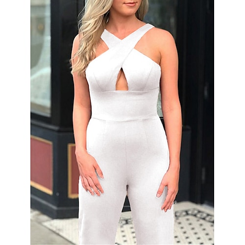 

Mujer Mono Espalda al Aire Alta cintura Color sólido Cuello halter Ropa de calle Fiesta Calle Ajuste regular Sin Mangas Negro Blanco Vino S M L Primavera