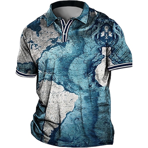 

Per uomo Plus Size POLO Grande e alto Mappa Collo ripiegabile Manica corta Primavera estate Sportivo Di tendenza Streetwear Originale Esterno Strada Top